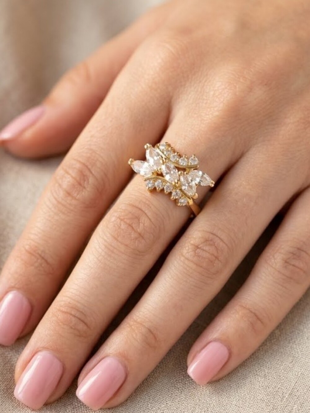 Vintage Gold Plated Cluster Ring with Australian Crystals Unique DAC Size 6